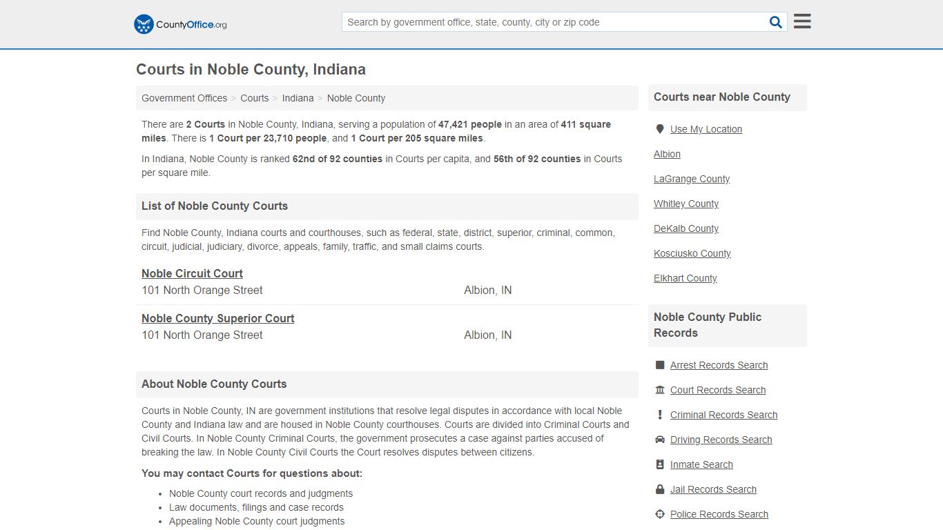 Courts - Noble County, IN (Court Records & Calendars)
