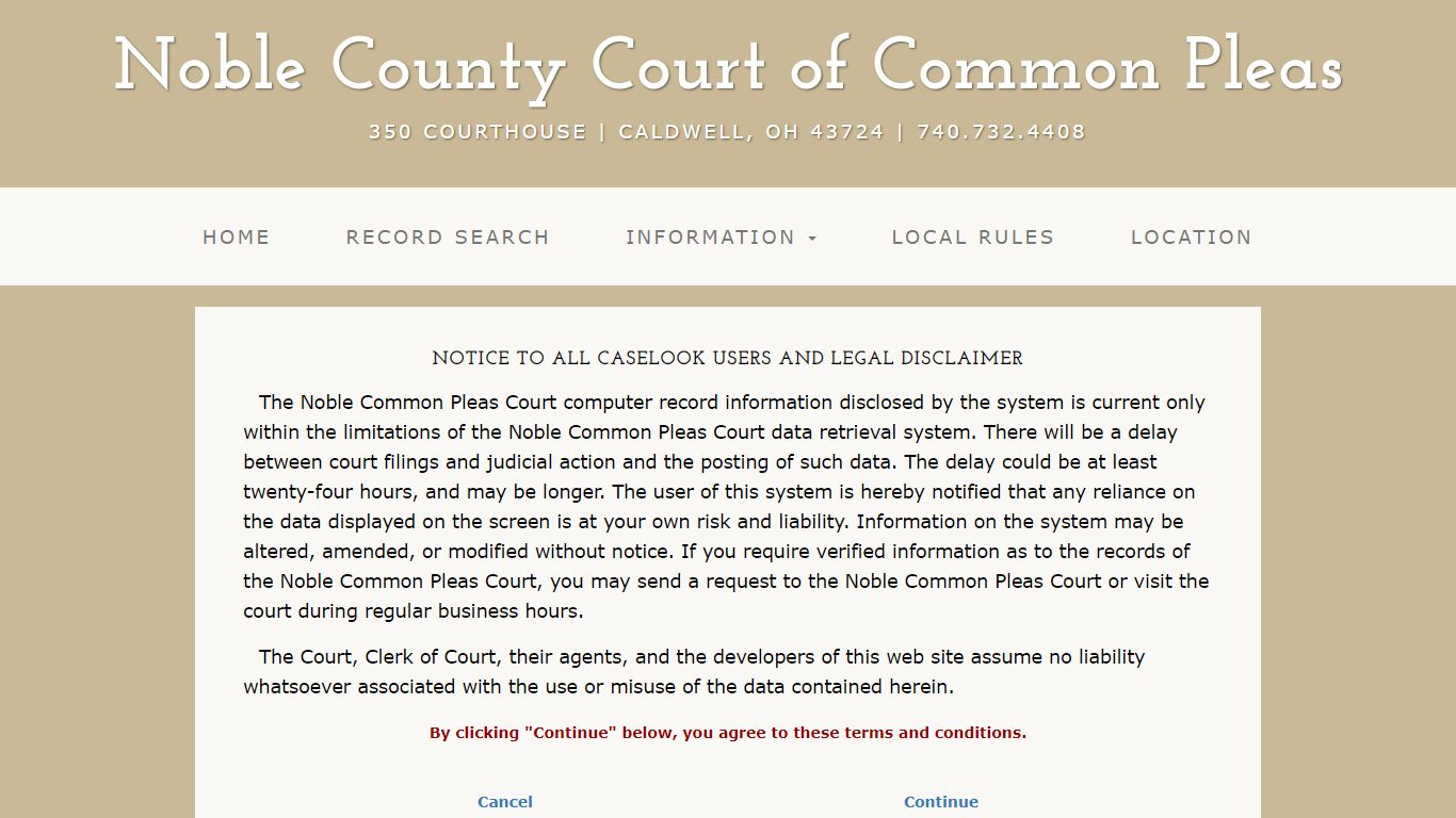 Noble Common Pleas Court - Record Search